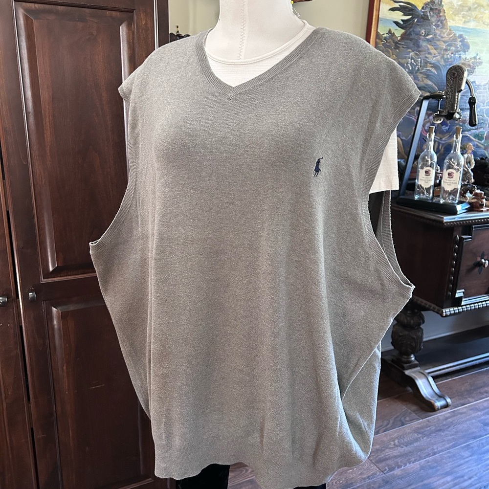 Ralph Lauren Polo Sz 3X Gray Sleeveless Knit Cotton V-Neck Sweater Big & Tall